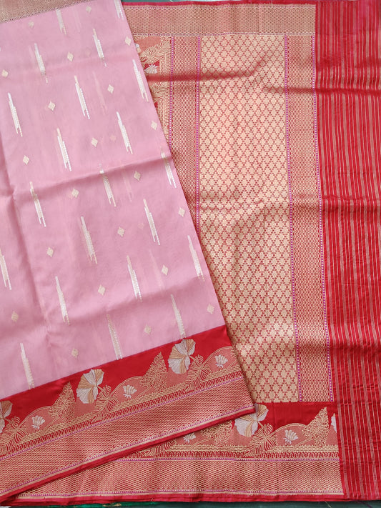 Onion Pink Colour Kora Organza Silk Saree With Silver & Gold Zari Butta All Over Code :VB0304