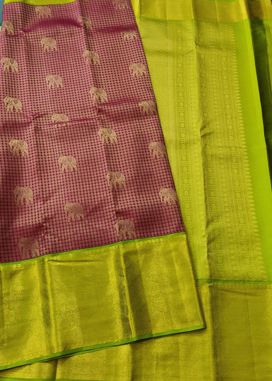 Maroon colour PL Kanchivaram Silk Saree With Zari Motif Body Code : KA0283