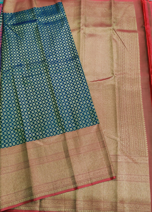 Peacock Green Colour PL Kanchivaram Silk Saree With Zari Butta All Over Code : KA0285