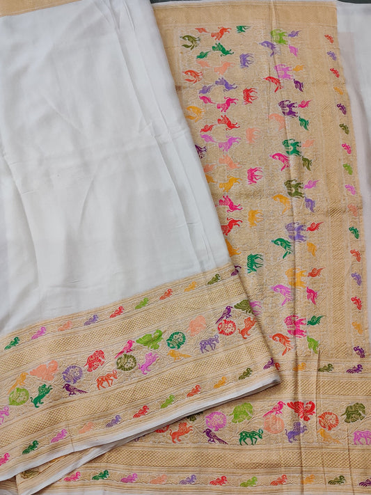 White Coloue Banarasi Georgette Saree With Plain Body Code : VB0308