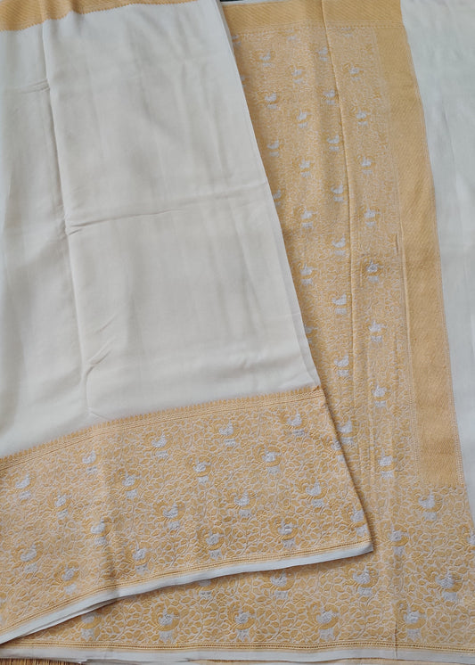 Off White Colour Banarasi Georgette Saree With Plain Body Code : VB0309