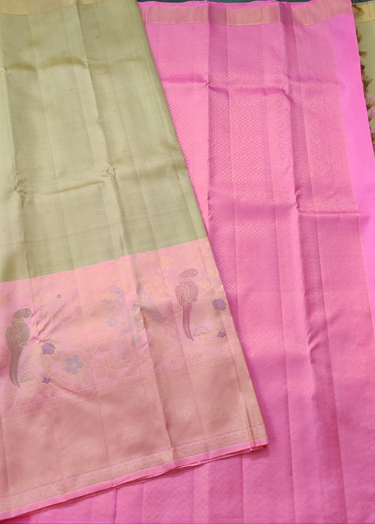Pastel Green Colour Kanchivaram Silk Saree With Zari Butta All Over Code : KA0288