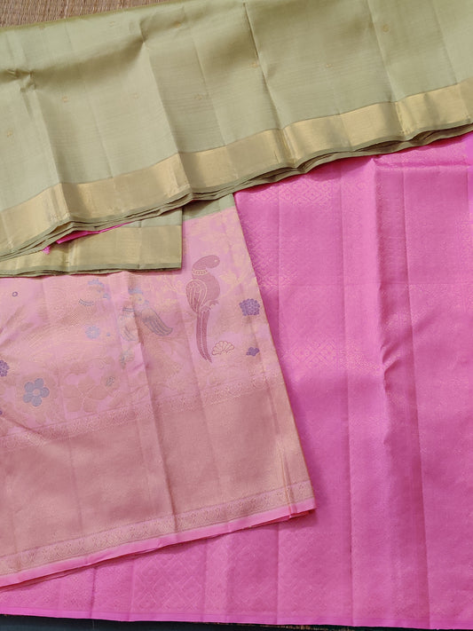 Pastel Green Colour Kanchivaram Silk Saree With Zari Butta All Over Code : KA0288