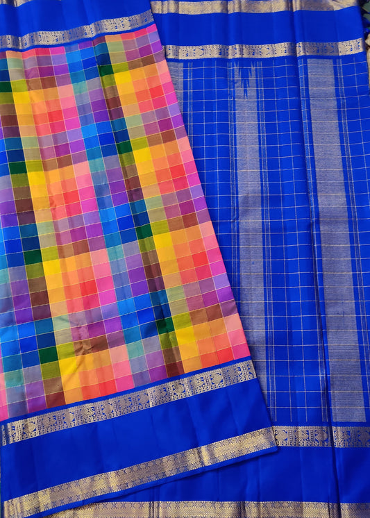 Multi Colour Kanchivaram Silk With Zari Checks All Over Code : KA0287