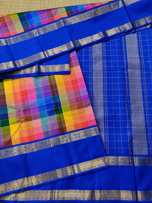 Multi Colour Kanchivaram Silk With Zari Checks All Over Code : KA0287