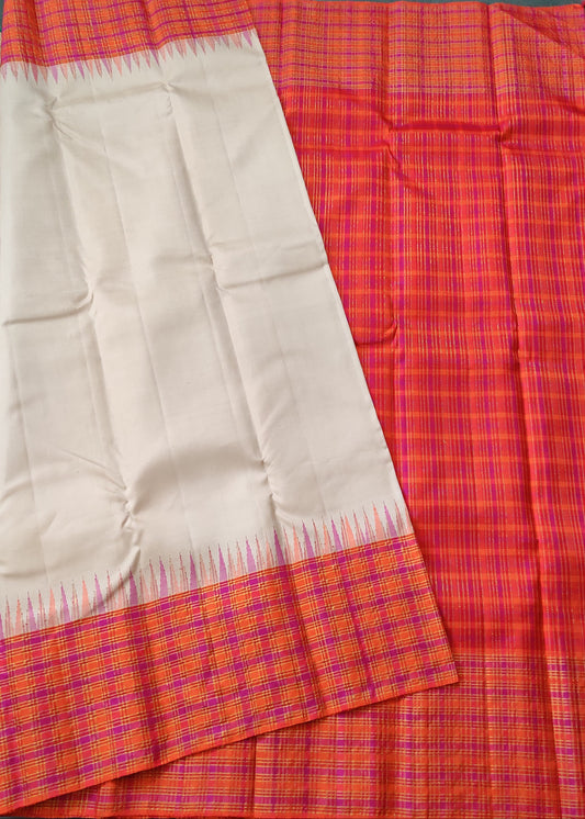 Cream Colour Kanchivaram Silk Saree With Plain Body Code : KA0289