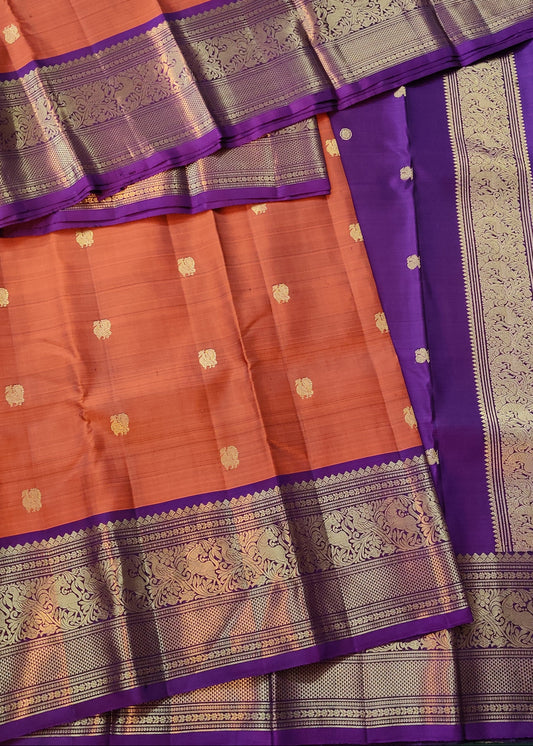 Brick Colour Kanchivaram Silk Saree With Zari Butta All Over Code : KA0295