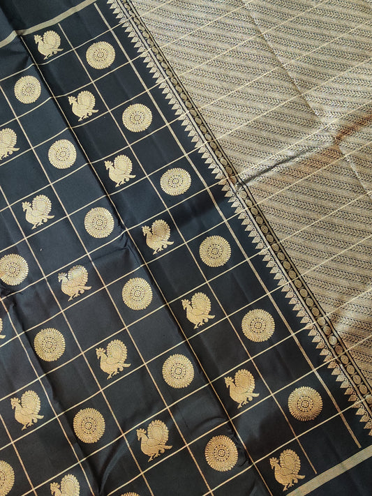 Black Colour Kanchivaram Silk Saree With Zari Butta All Over  Code : KA0292