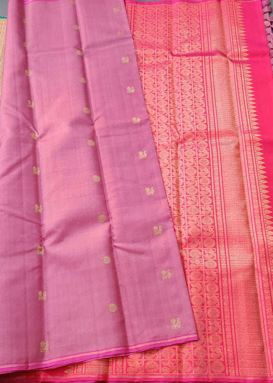 Onion Colour Organza Borderless Kanchivaram Silk Saree With Zari Butta All Over Code : KA0291