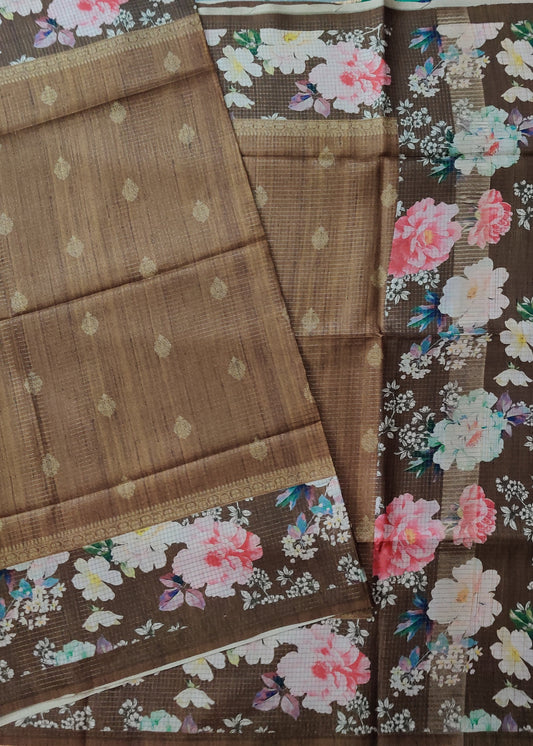 Marron Colour Semi Banarasi Saree With Zari Motif All Over Code : VB0315