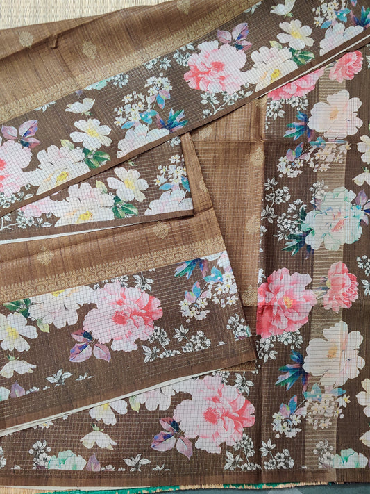 Marron Colour Semi Banarasi Saree With Zari Motif All Over Code : VB0315