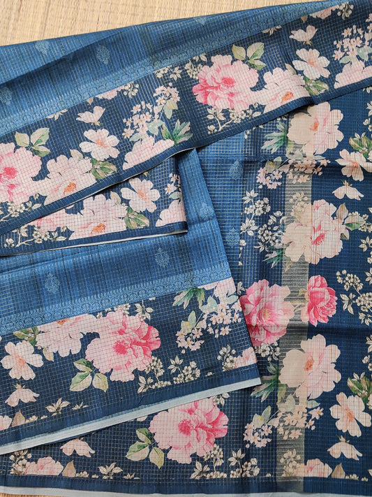 Green Colour Semi Banarasi Saree With Zari Motif All Over Code : VB0314