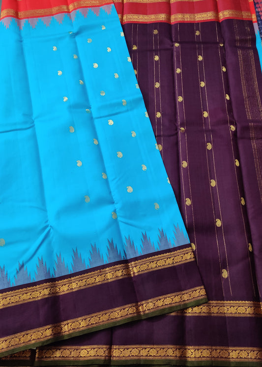 Sky Blue Colour Kanchivaram Silk Saree With Zari Butta All Over Code : KA0299