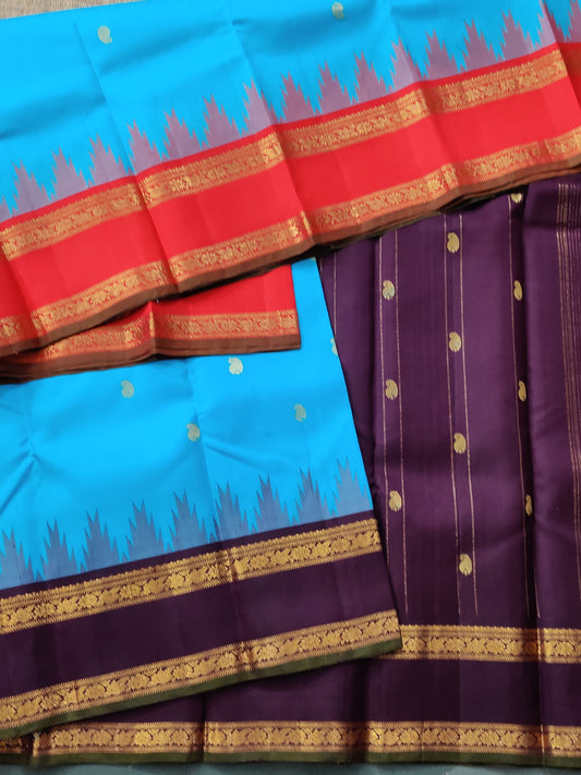 Sky Blue Colour Kanchivaram Silk Saree With Zari Butta All Over Code : KA0299