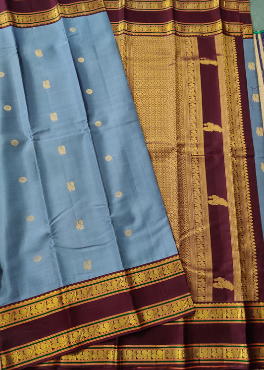 Grey Colour Kanchivaram Silk Saree With Zari Butta All Over Code : KA0301