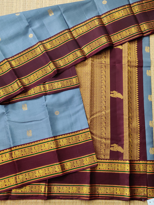 Grey Colour Kanchivaram Silk Saree With Zari Butta All Over Code : KA0301