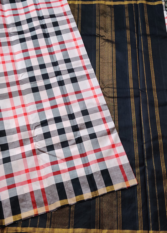 Cream Colour Barbari Checks Kanchivaram Silk With Checks Motif All Over Code : KA0302
