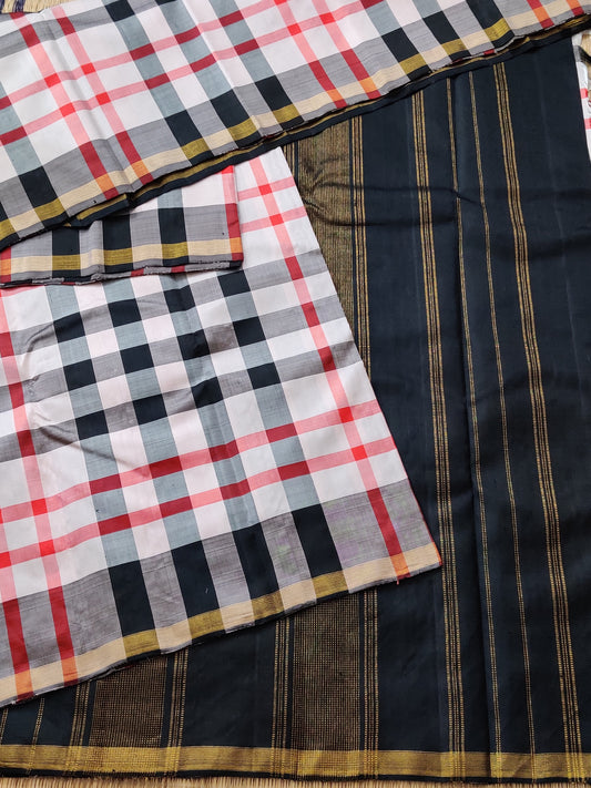 Cream Colour Barbari Checks Kanchivaram Silk With Checks Motif All Over Code : KA0302