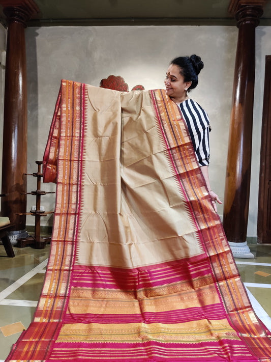 Tussar Colour Kanchivaram Silk Saree With Plain Body Code : KA0306