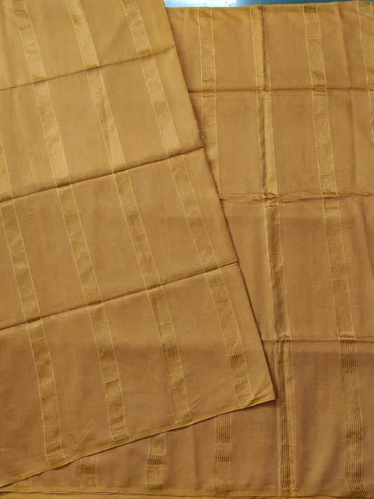 Mustard Colour Semi Banarasi Saree With Zari & Sequin  Stripes All Over Code : VB0326