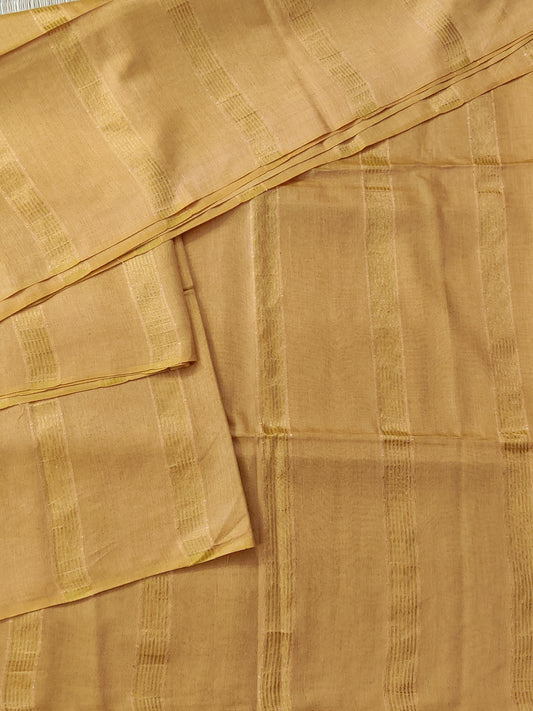 Mustard Colour Semi Banarasi Saree With Zari & Sequin  Stripes All Over Code : VB0326