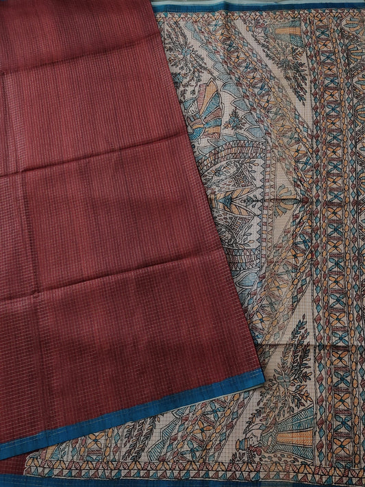 Maroon Colour Semi Banarasi Saree With Zari Checks All Over Code : VB0328