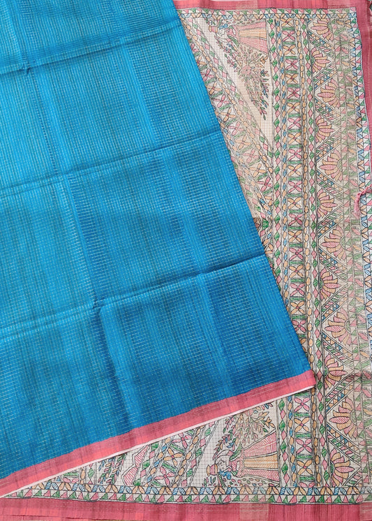Blue Colour Semi Banarasi Saree With Zari Checks All Over Code : VB0329