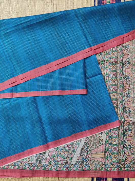 Blue Colour Semi Banarasi Saree With Zari Checks All Over Code : VB0329