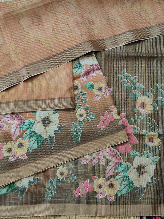 Light Orange Colour Semi Banarasi Saree With Digital Body Code : VB0338