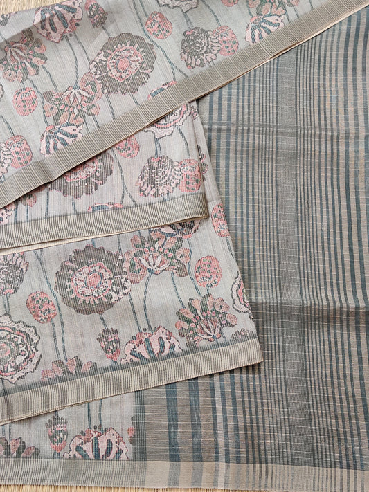 Grey Colour Semi Banarasi Saree With Digital Body Code : VB0341