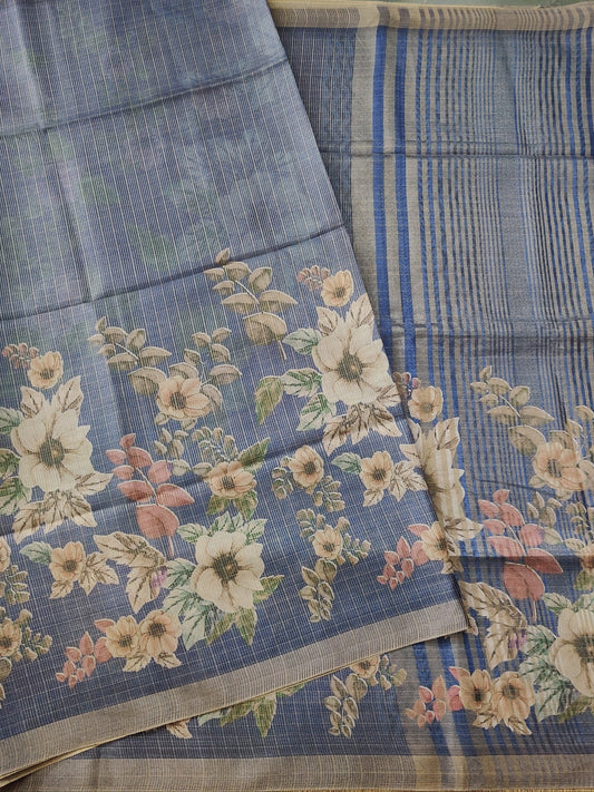 Blue Colour Semi Banarasi Saree With Digital Body Code : VB0339