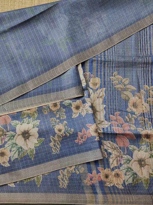 Blue Colour Semi Banarasi Saree With Digital Body Code : VB0339