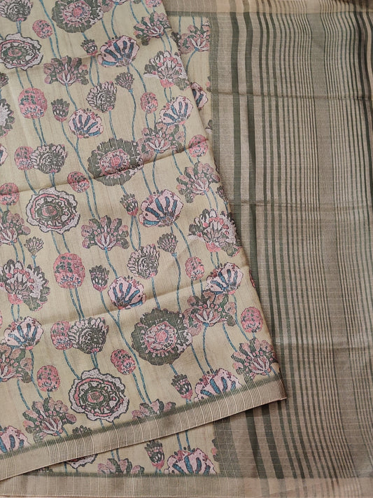 Mehandi Green  Colour Semi Banarasi Saree With Digital Body Code : VB0337