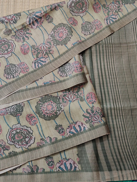 Mehandi Green  Colour Semi Banarasi Saree With Digital Body Code : VB0337