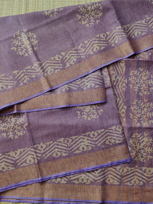 Lavender Colour Semi Banarasi Saree With Batik Print All Over Code : VB0346