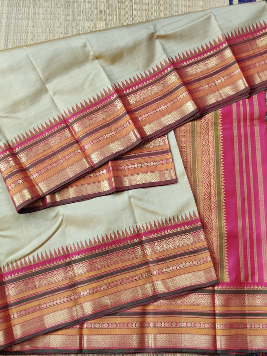 Tussar Colour Kanchivaram Silk Saree With Plain Body Code : KA0306