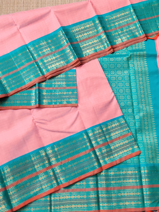 Light Baby Pink Colour Kanchivaram Silk Saree With Zari Checks All Over Code : KA0307
