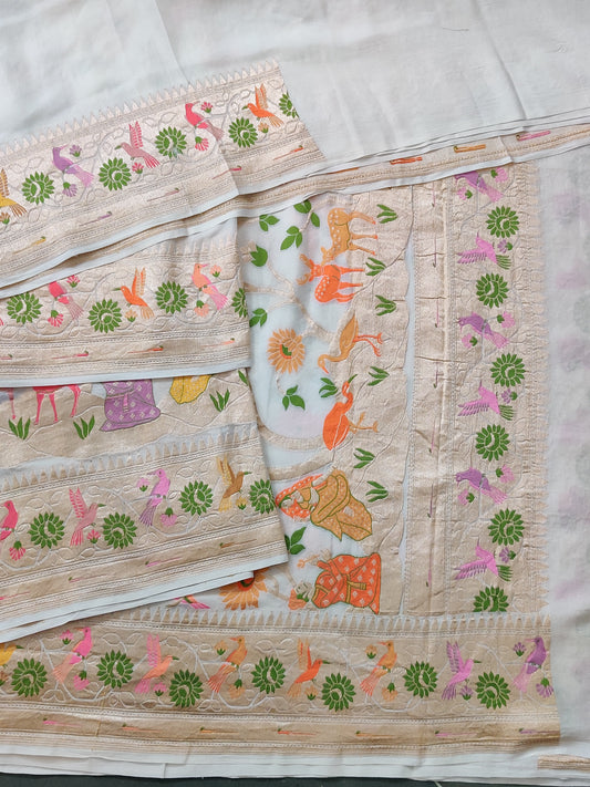 Off White Colour Georgette Saree With Meenakari Work All Over Code : VB0361