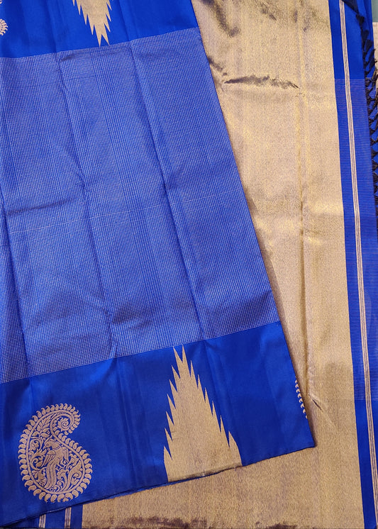 Blue Colour Kanchivaram Silk Saree With Small Zari Checks All Over Code : KA0315