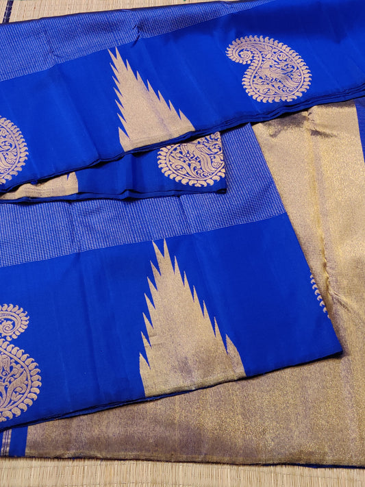 Blue Colour Kanchivaram Silk Saree With Small Zari Checks All Over Code : KA0315