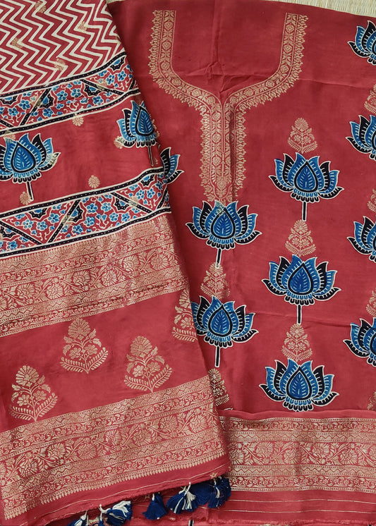 Maroon Colour Dola Unstitched Salwar Set With Lutos Ajrakh Print Code :  VB0359