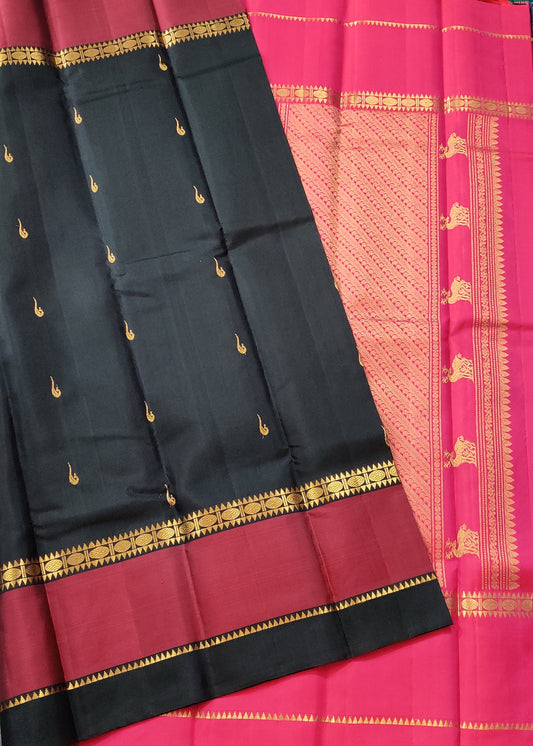 Dark Snuff Colour Kanchivaram Silk Saree With Zari Butta All Over : Code : KA0318