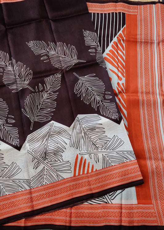 Dark Brown Colour Murshidabad Silk Saree With Screen Print All Over Code : VB0365