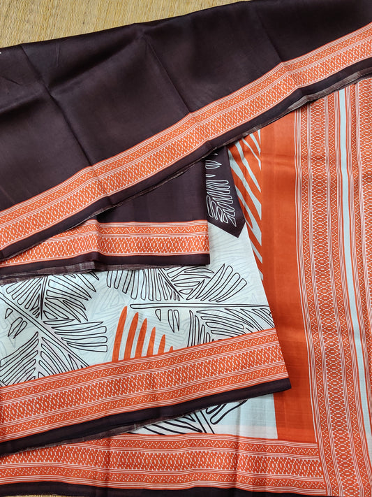 Dark Brown Colour Murshidabad Silk Saree With Screen Print All Over Code : VB0365