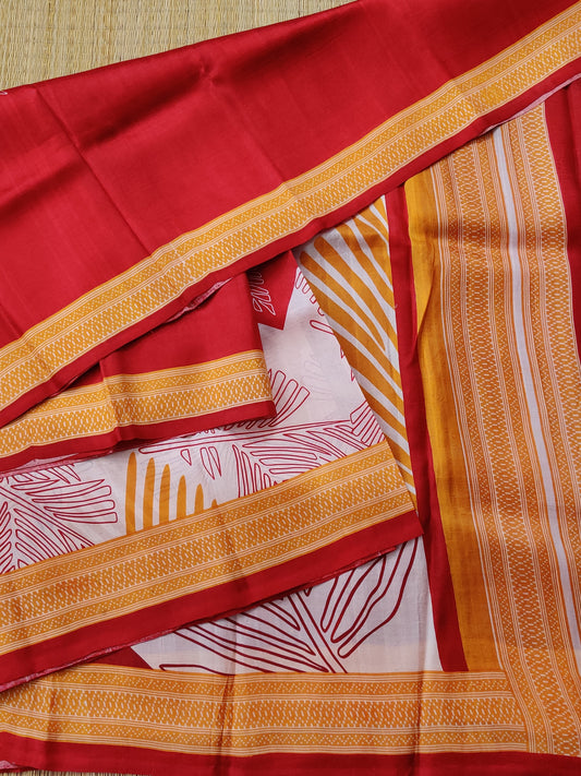 Red Colour Murshidabad Silk Saree With Screen Print All Over Code :  VB0366