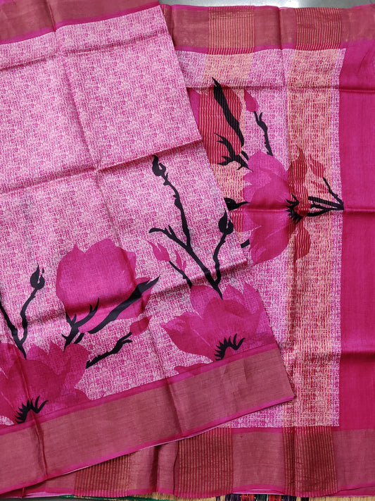 Pink Colour Tussar Silk Saree With Screen Print All Over Code : VB0372