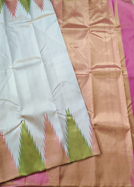 Cream Colour Kanchivaram Silk Saree With Plain Body Code : KA0322