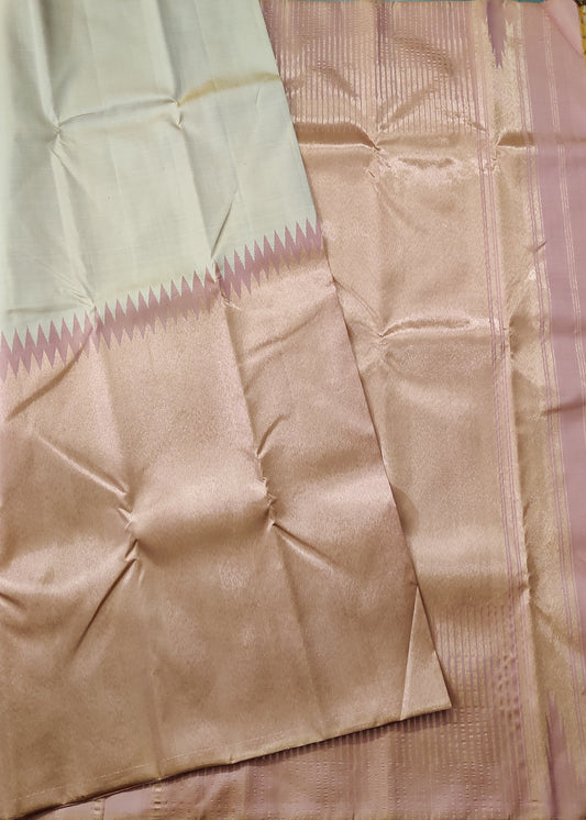 Tussar Colour Raising Kanchivaram Silk Saree With Plain Body  Code : KA0324