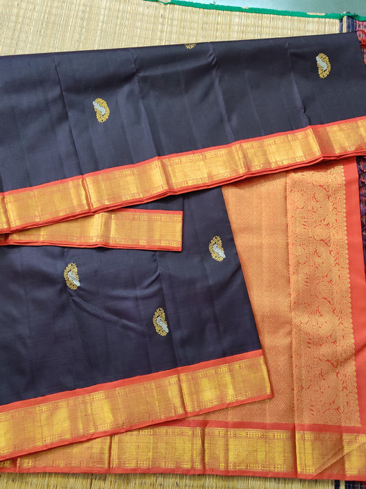 Snuff Colour Kanchivaram Silk Saree With Zari Butta All Over Code : KA0330