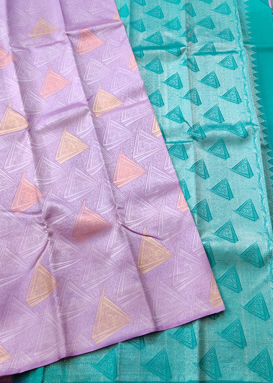 Lavender Colour Borderless Kanchivaram Silk Saree With Silver & Gold Zari Motif All Over Code : KA0333